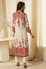 Women's Beige Festive Three Quarter Sleeves Kurta Sets