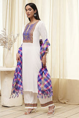 Women's White Festive Three Quarter Sleeves Kurta Sets