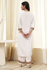 Women's White Festive Three Quarter Sleeves Kurta Sets