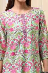 Women's Pink Festive Three Quarter Sleeves Kurta Sets