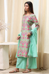 Women's Pink Festive Three Quarter Sleeves Kurta Sets