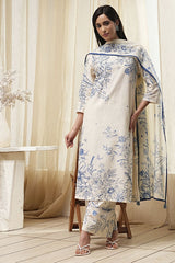 Women's White Festive Three Quarter Sleeves Kurta Sets