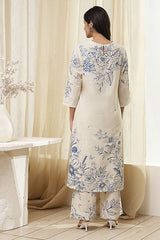 Women's White Festive Three Quarter Sleeves Kurta Sets