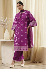 Women's Purple Festive Three Quarter Sleeves Kurta Sets