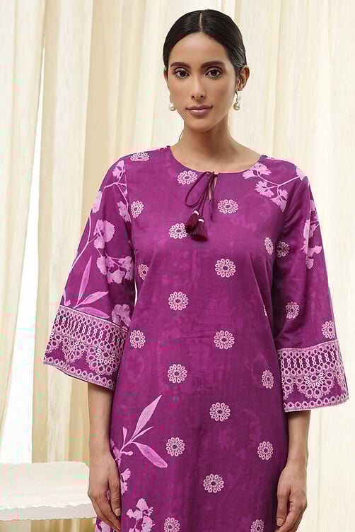 Women's Purple Festive Three Quarter Sleeves Kurta Sets