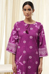 Women's Purple Festive Three Quarter Sleeves Kurta Sets