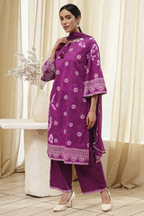 Women's Purple Festive Three Quarter Sleeves Kurta Sets