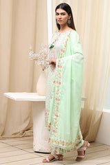 Women's Green Festive Three Quarter Sleeves Kurta Sets