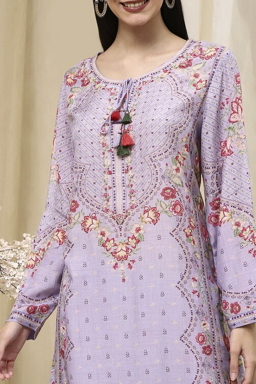 Women's Purple Festive Three Quarter Sleeves Kurta Sets