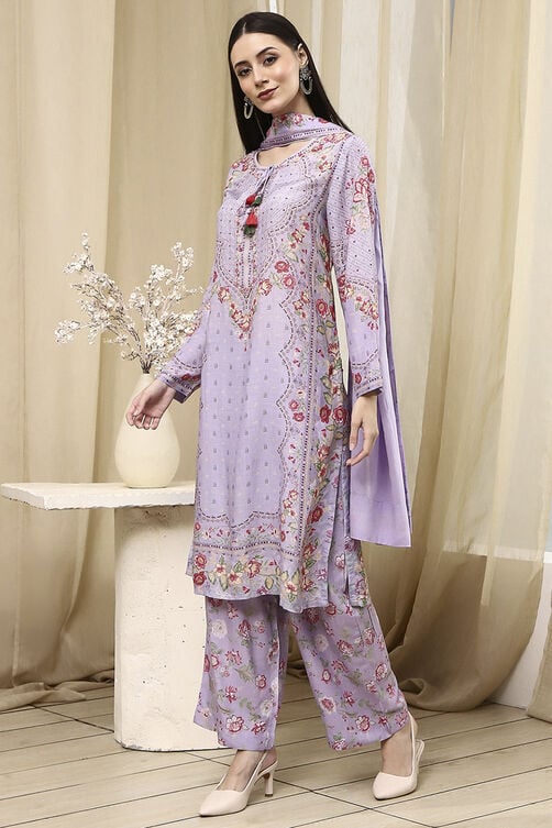 Women's Purple Festive Three Quarter Sleeves Kurta Sets