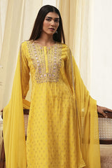 Women's Yellow Festive Three Quarter Sleeves Kurta Sets