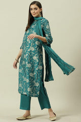 Women's Green Festive Three Quarter Sleeves Kurta Sets