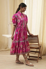 Women's Pink Festive Three Quarter Sleeves Dress