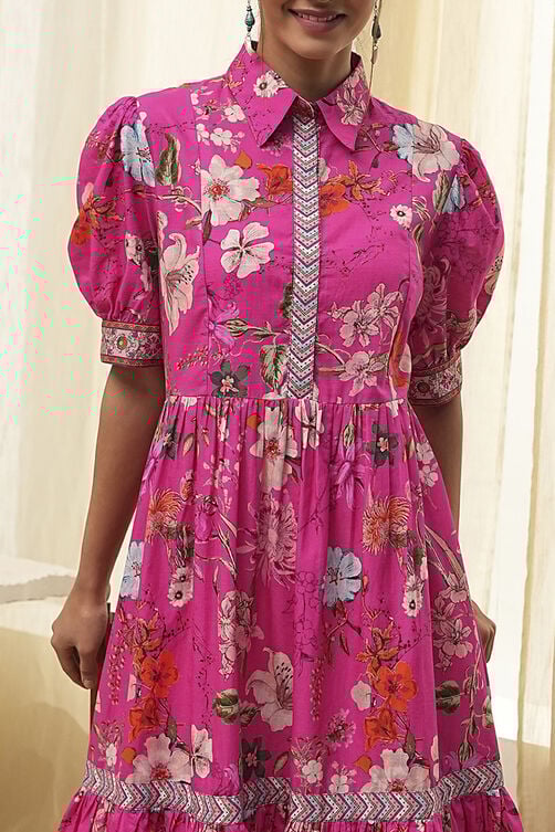 Women's Pink Festive Three Quarter Sleeves Dress