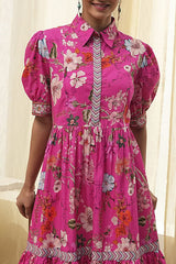 Women's Pink Festive Three Quarter Sleeves Dress