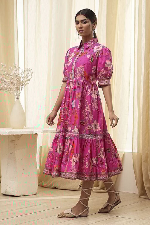 Women's Pink Festive Three Quarter Sleeves Dress