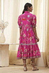 Women's Pink Festive Three Quarter Sleeves Dress