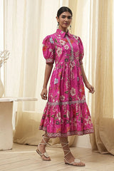 Women's Pink Festive Three Quarter Sleeves Dress