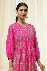 Women's Pink Festive Three Quarter Sleeves Kurti