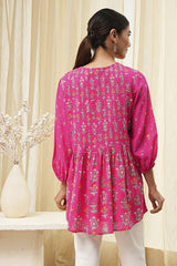 Women's Pink Festive Three Quarter Sleeves Kurti