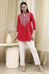 Women's Pink Festive Three Quarter Sleeves Kurti
