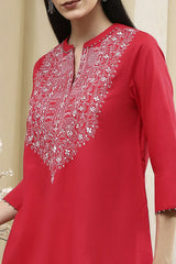 Women's Pink Festive Three Quarter Sleeves Kurti