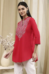 Women's Pink Festive Three Quarter Sleeves Kurti