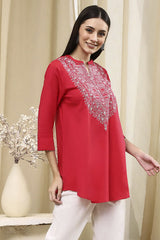 Women's Pink Festive Three Quarter Sleeves Kurti