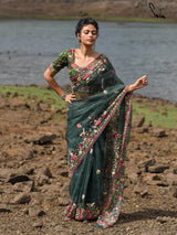 Women's Green Mul Cotton Saree
