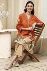 Women's Orange Festive Three Quarter Sleeves Kurta