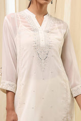 Women's White Festive Three Quarter Sleeves Kurta