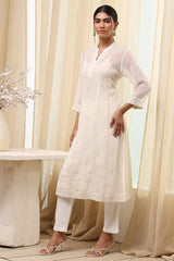 Women's White Festive Three Quarter Sleeves Kurta