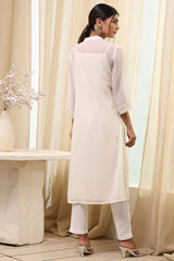 Women's White Festive Three Quarter Sleeves Kurta