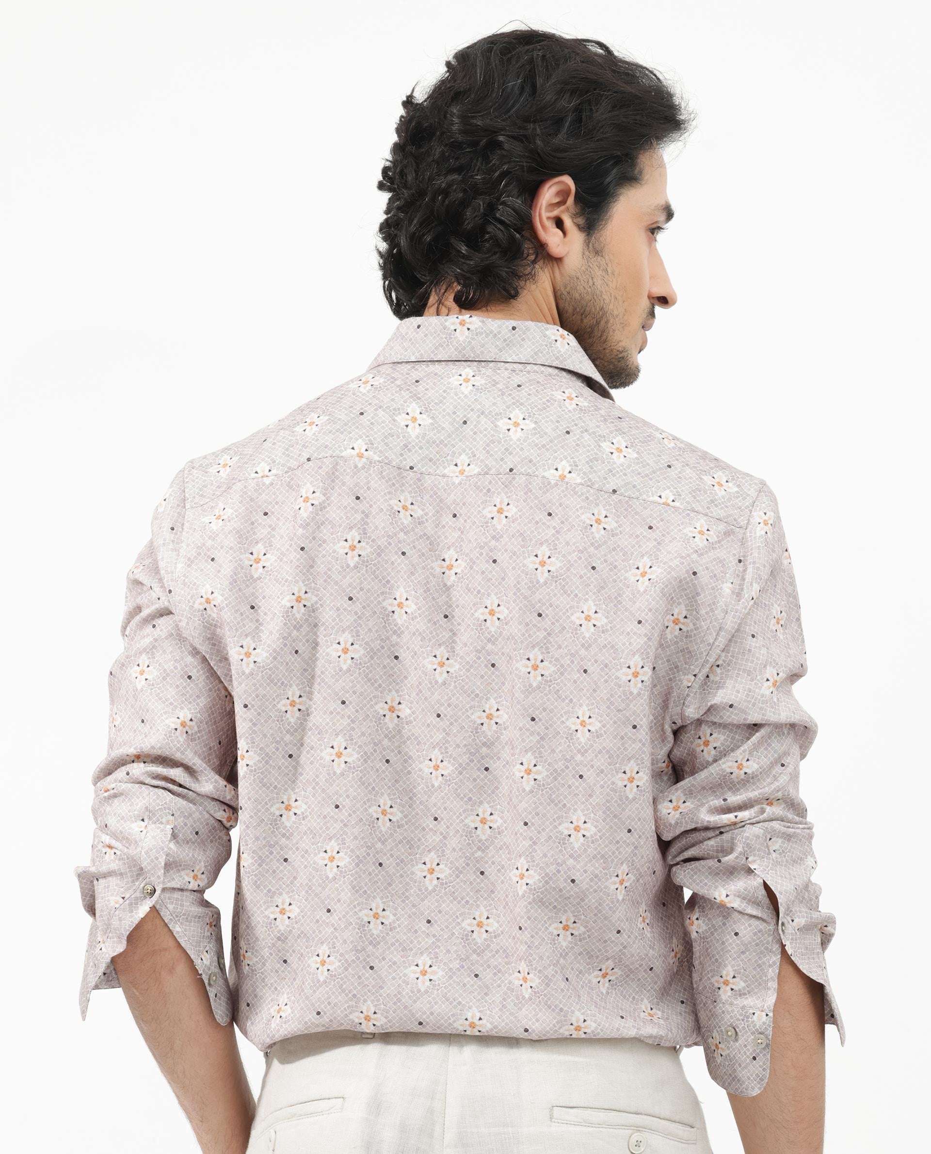 Men's Grey Casual Regular Fit Printed Full Sleeves Shirt