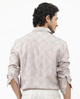 Men's Grey Casual Regular Fit Printed Full Sleeves Shirt