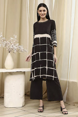 Women's Brown Festive Three Quarter Sleeves Kurta Sets