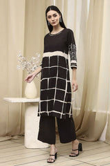 Women's Brown Festive Three Quarter Sleeves Kurta Sets