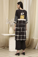 Women's Brown Festive Three Quarter Sleeves Kurta Sets