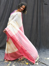 Women's White Cotton Blend Saree