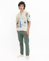 Men's Beige Casual Regular Fit Printed Half Sleeves Shirt