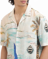 Men's Beige Casual Regular Fit Printed Half Sleeves Shirt