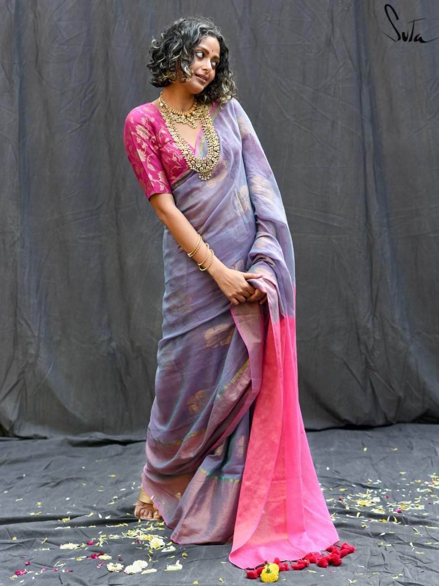 Women's Purple Cotton Saree