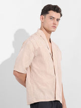 Men's Beige Casual Solid Half Sleeves Shirt
