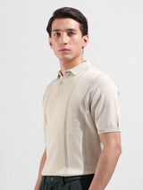 Men's White Slim Fit Textured Polo Collar Tshirt