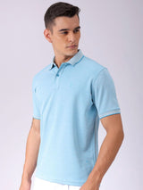 Men's Blue Casual Self-Design Half Sleeves Tshirt