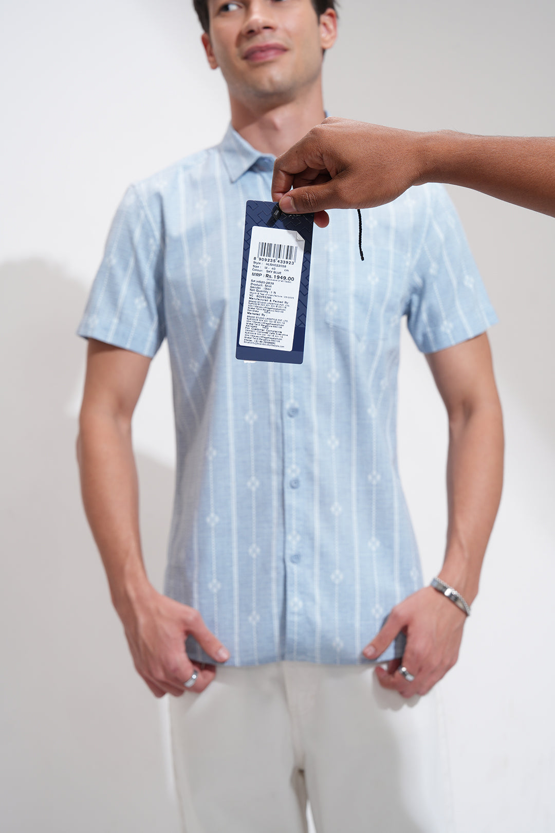 Men's Blue Casual Striped Half Sleeves Shirt