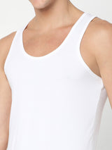 Men's White Solid Round Neck Vest