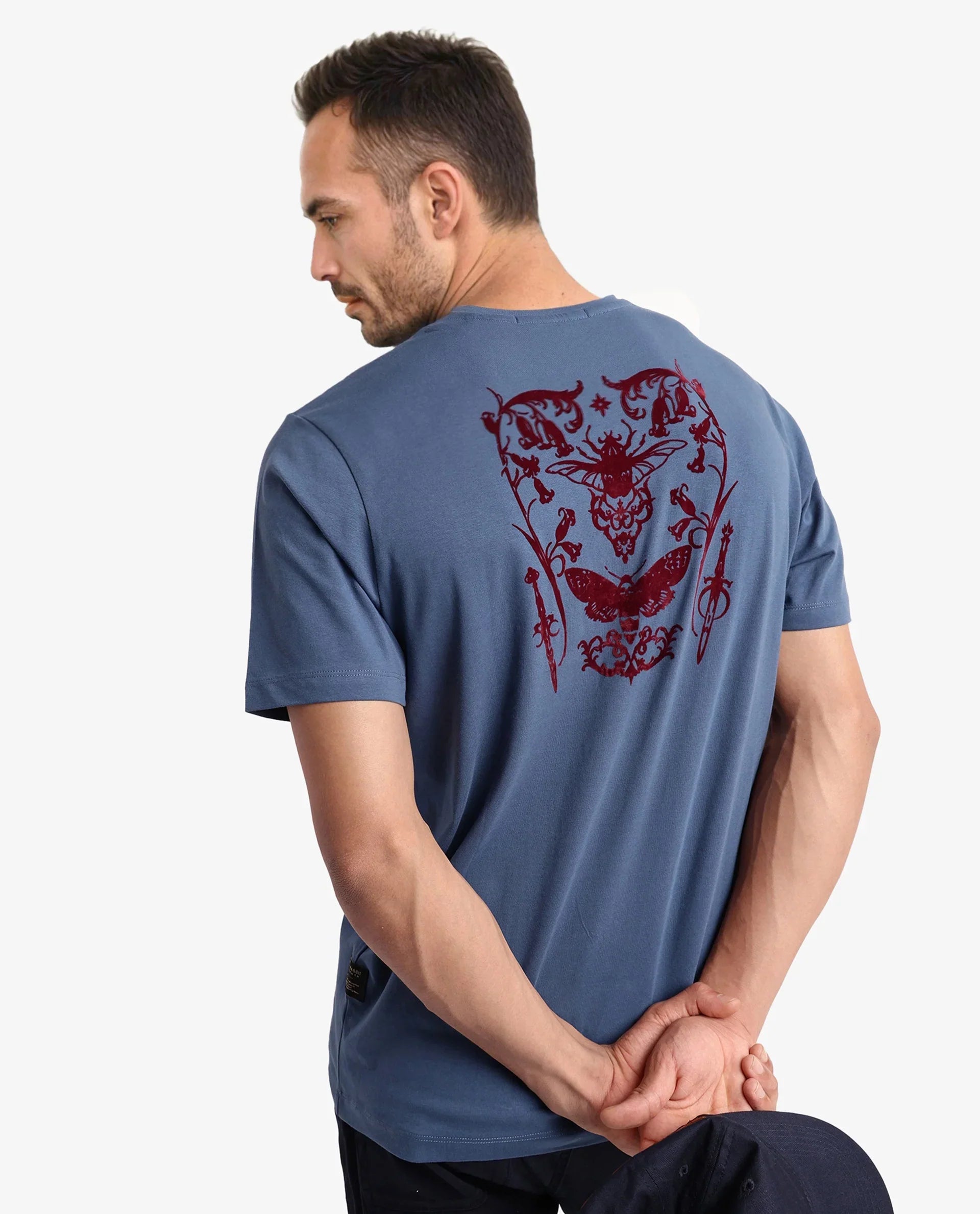Men's Blue Casual Regular Fit Printed Half Sleeves Tshirt