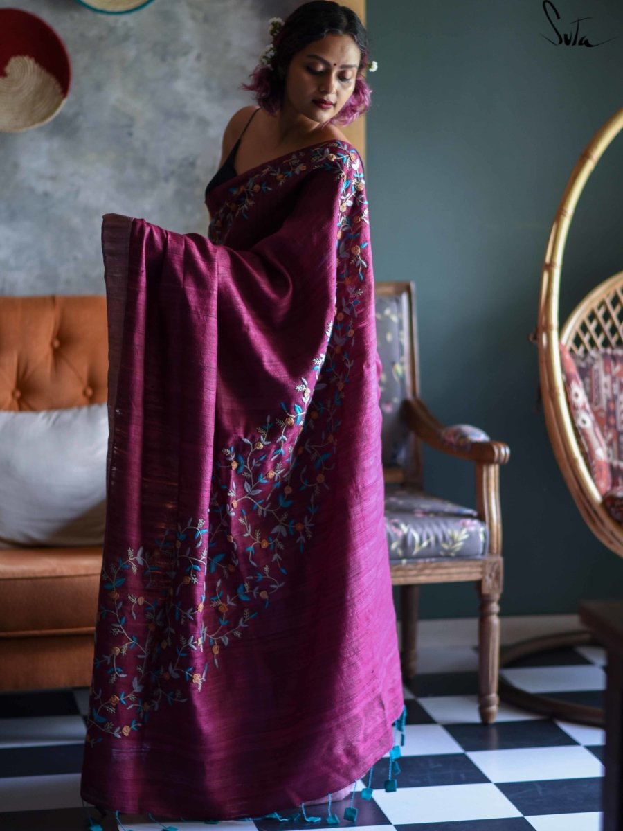 Women's Purple Silk Saree
