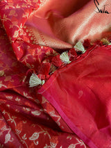 Women's Red Rayon Polyester Saree